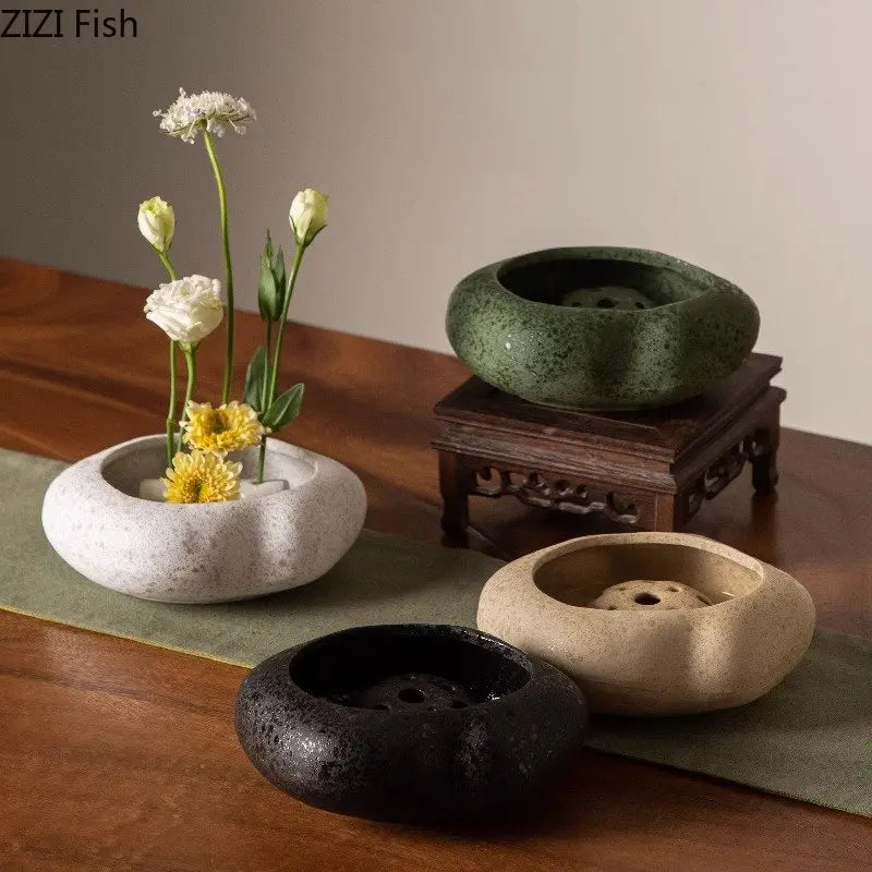 cache pot céramique moderne couvercle fleurs artificielles décoration table minimaliste gris