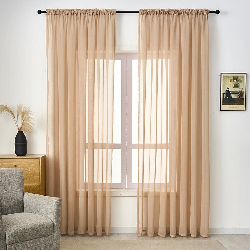 rideaux transparents unis moderne polyester rouge noir blanc rose beige salon chambre