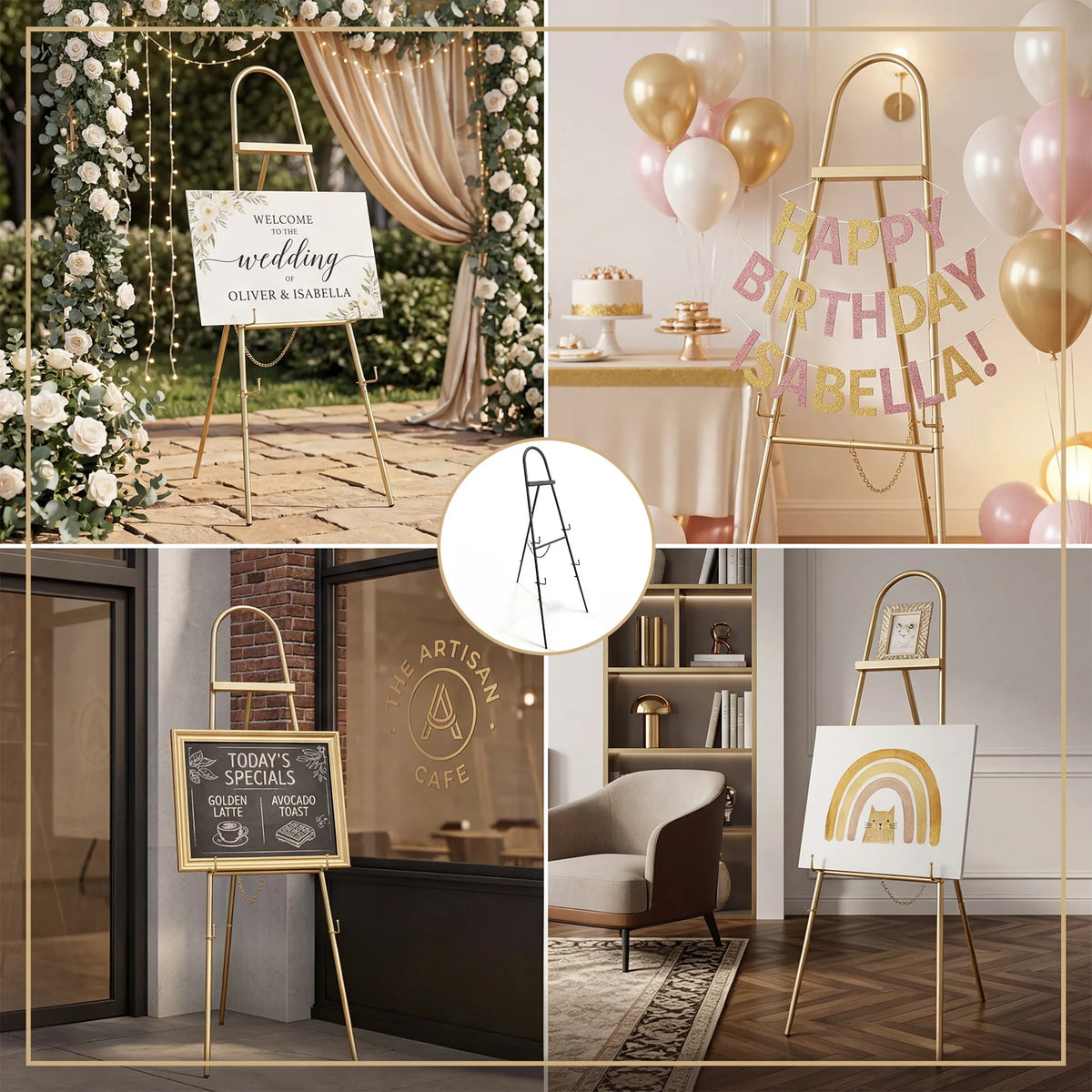 présentoir or métallique réglable élégant moderne panneaux motifs floraux transparent opaque événementsDecoration Mariage Anniversaire