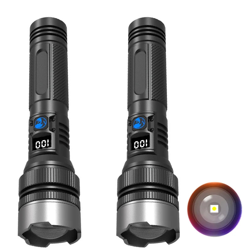 lampe poche led rechargeable zoom écran numérique 15w 100mètres noir texturé moderne