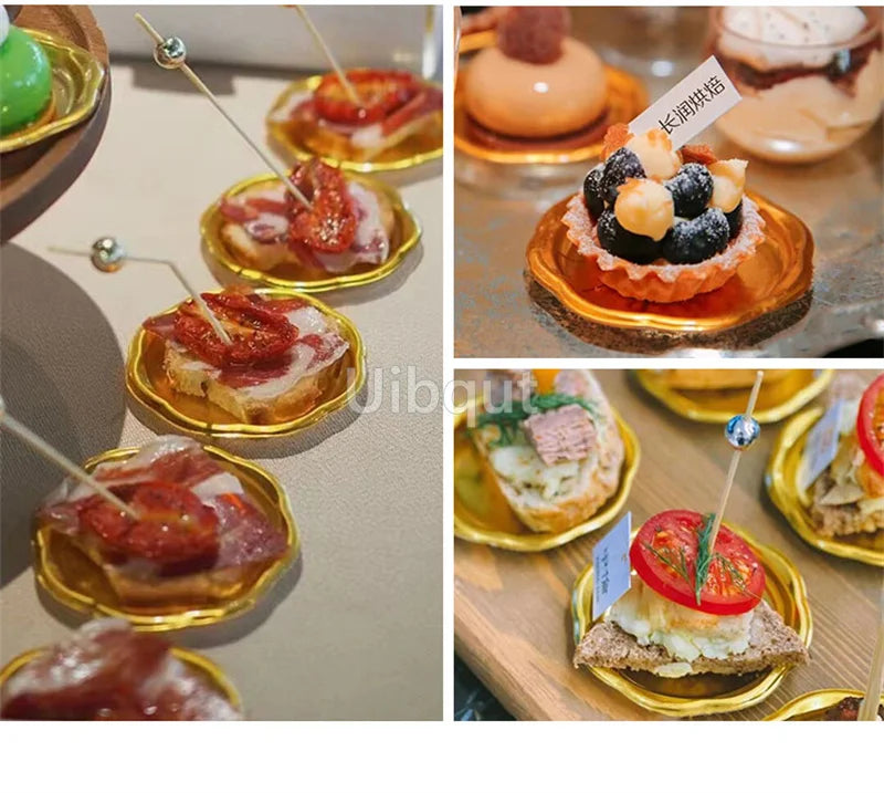 assiettes dorées texturées classiques 6,5cm 6cm 10cm 4cm set table festive