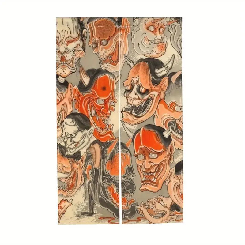 rideau orange fantastique démoniaque visages effrayants art traditionnel japonais intimité cuisine salle bain