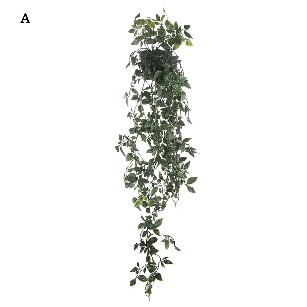 plantes artificielles suspendues arbre vert feuilles uniformes pot noir décoration moderneextérieur accroché