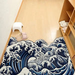 tapis sol antidérapant vagues japonaises bleu blanc moderne entrée prière exercice