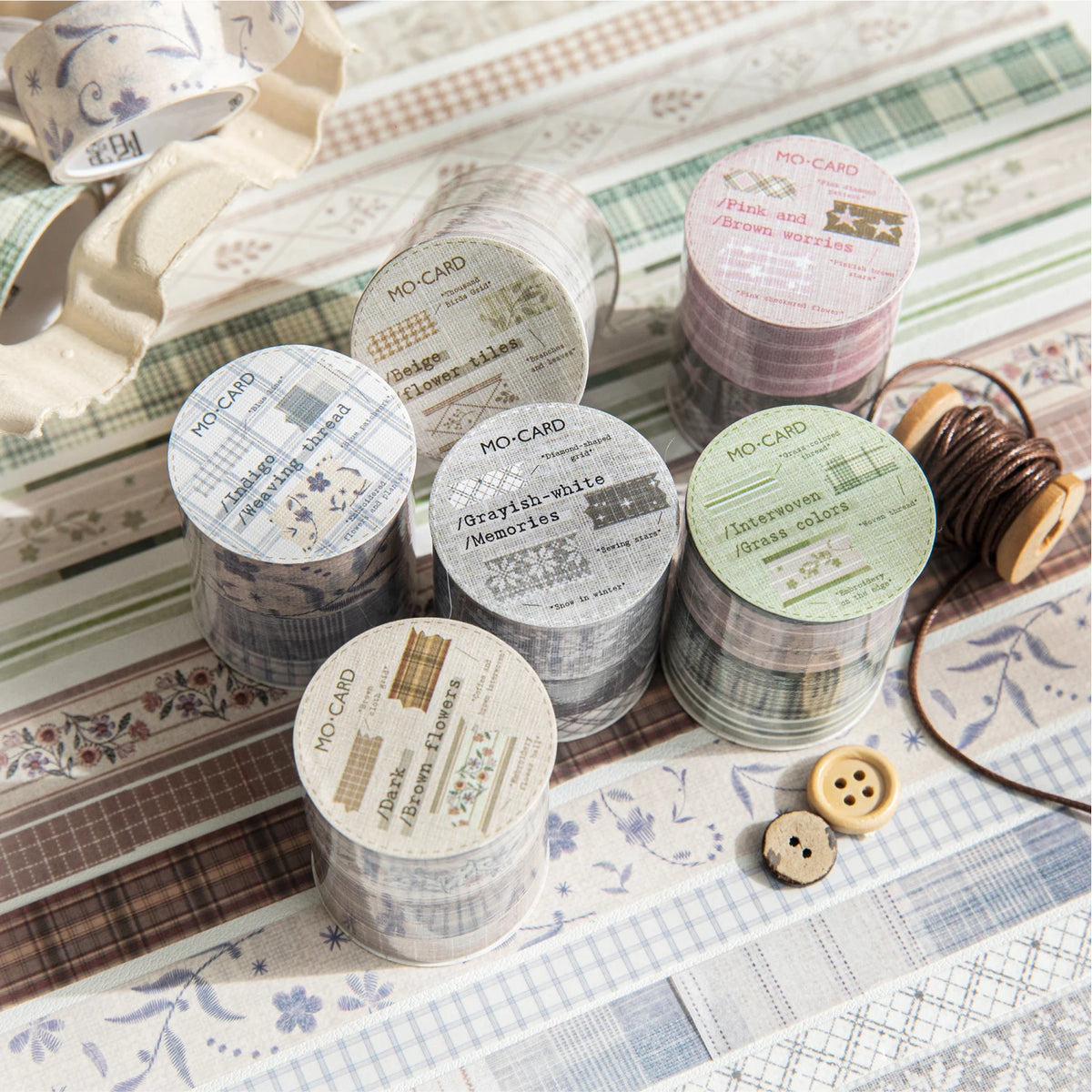 rubans adhésifs décoratifs vintage gris beige vert clair marron rose pâle carreaux fleurs geometriques