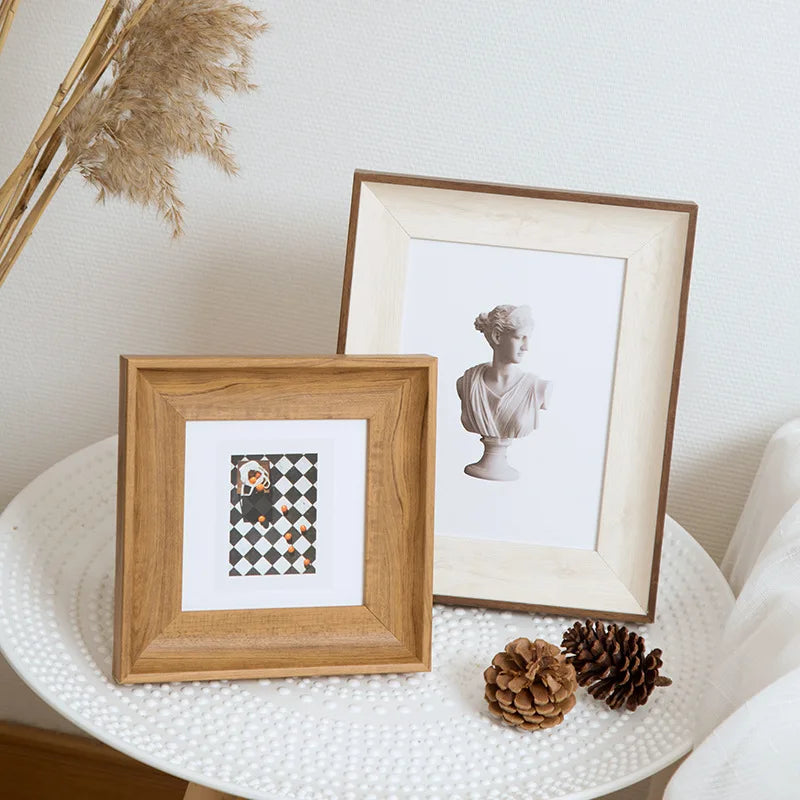 cadre photo carré résine hêtre moderne décoration maison blanc bois naturel élégant classique mur