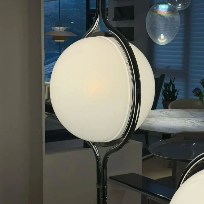 lampe sol moderne led blanc doré base solide sphérique minimaliste