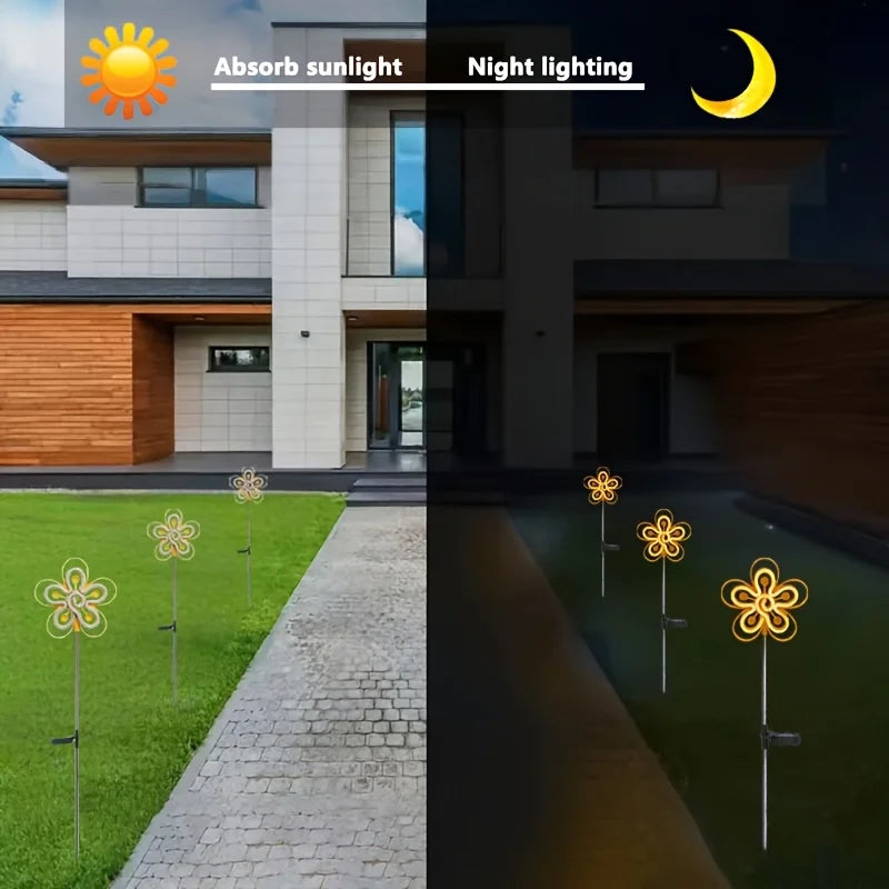 lumière solaire fleur motif floral moderne orange bleu rose jardin patioextérieur led étanche
