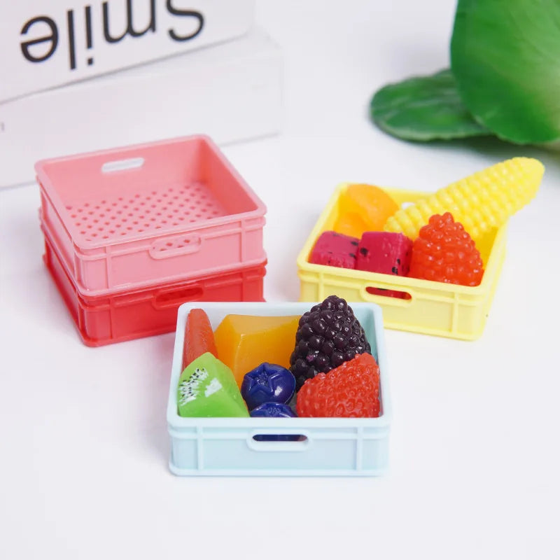 bac fruits moderne poignées couleurs bleu blanc jaune rose verte grille petits carrés