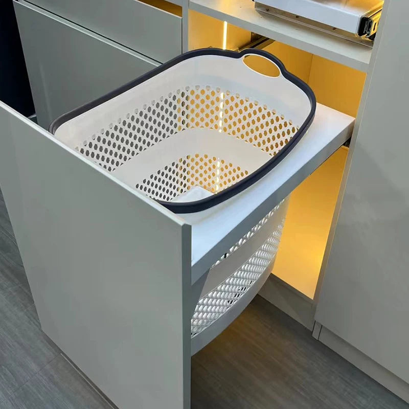 panier linge moderne gris blanc perforé réutilisable opaques poignées coulissant rails vis fixations durable