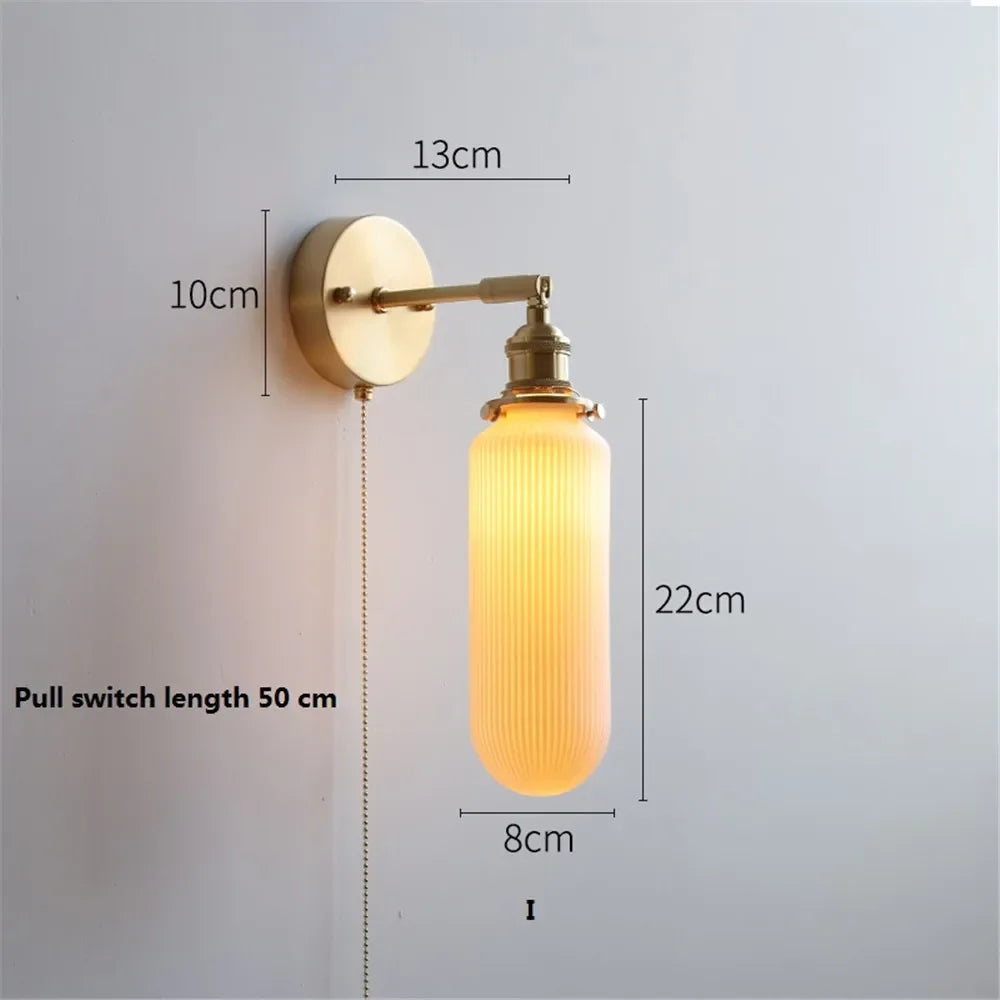 lampe murale moderne or blanc rayures minimaliste japonais interrupteur tirer ampoule led vis fixations