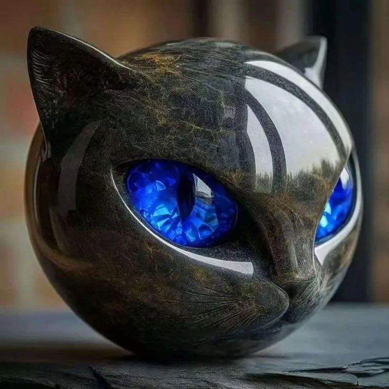 sculpture tête chat noir or marbré brillant artisanal moderne