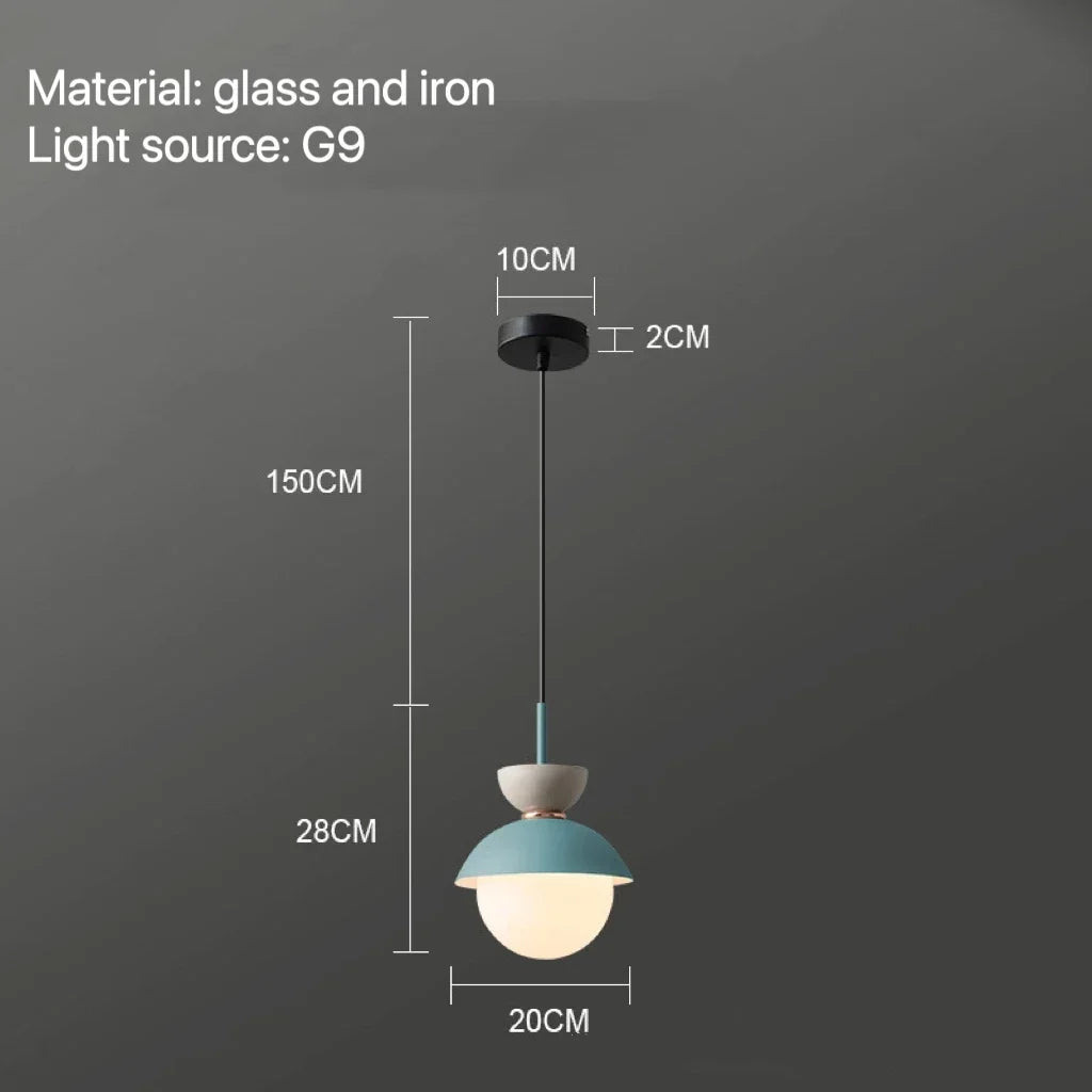 suspension lumineuse moderne pendentif câble bleu rose gris sphérique mat