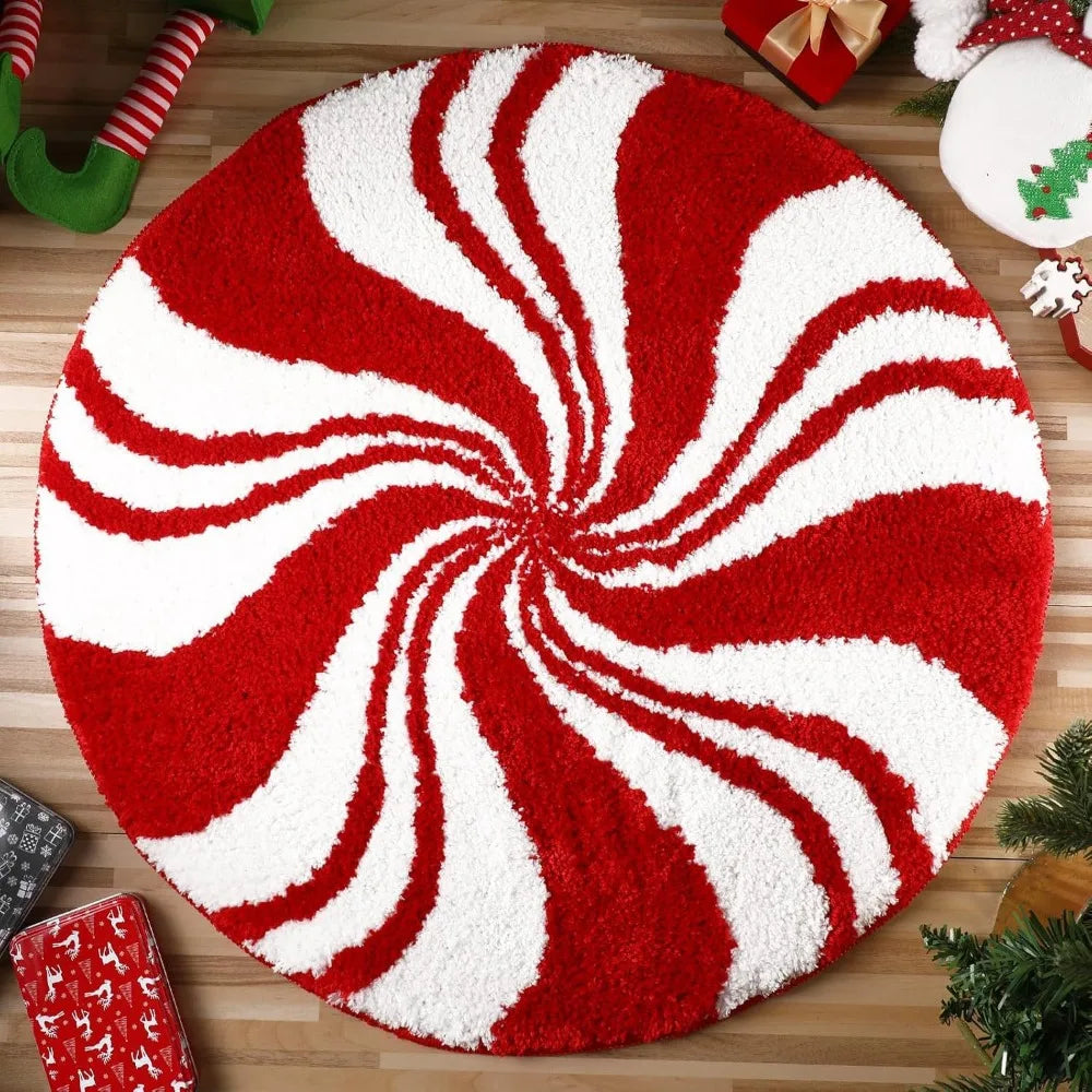 tapis rond flocons neige père noël spirale absorbant eau antidérapant intérieur decoration noel
