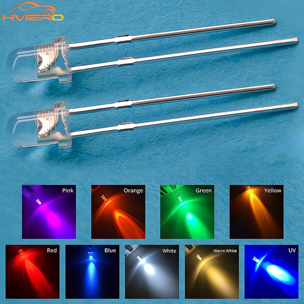 diodes led bleu vert rouge blanc rose violet orange 3mm round transparent 1000 pièces