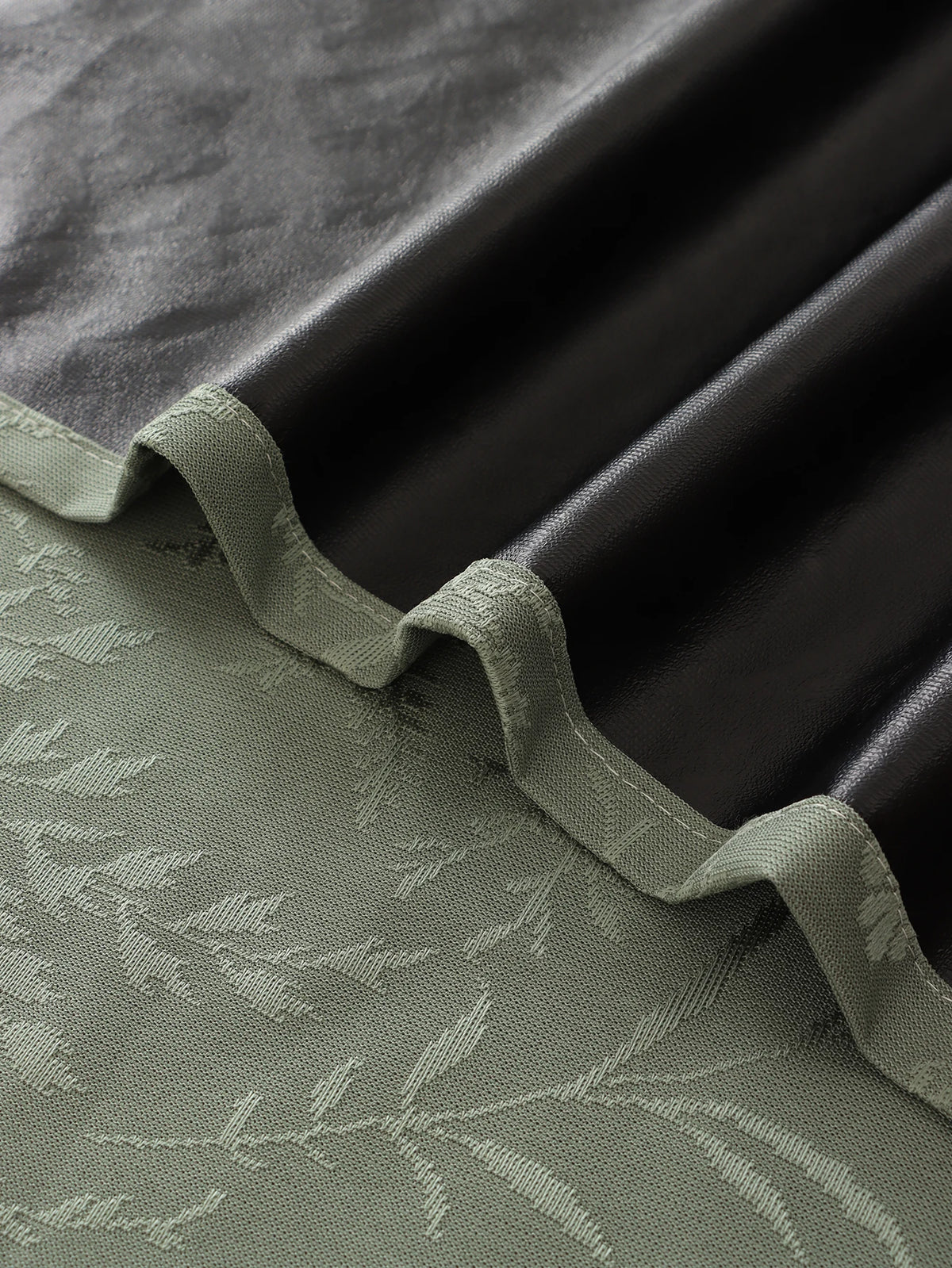 rideau vert olive motif végétal opacité moderne anneau métallique bordure décorative salon chambre coucher