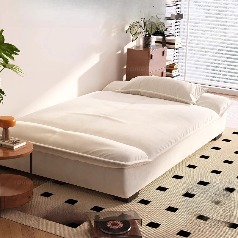 canapé convertible moderne velours beige dimensions pliables coussins
