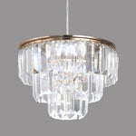 suspension lumineuse led cristal chrome art déco moderne élégante facette géométrique transparente dorée