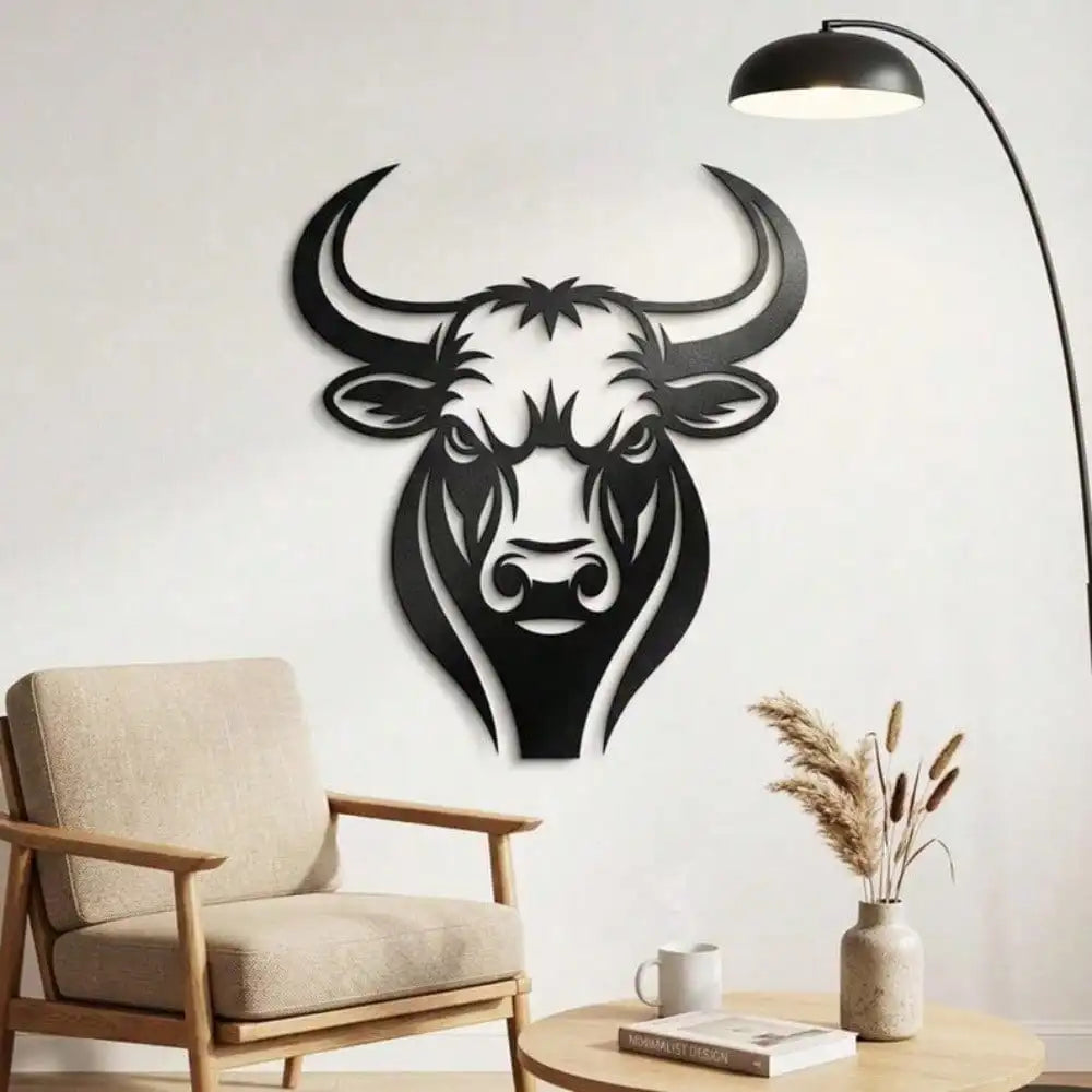 décoration murale tête taureau noir silhouette moderne minimaliste adhésif mur facile