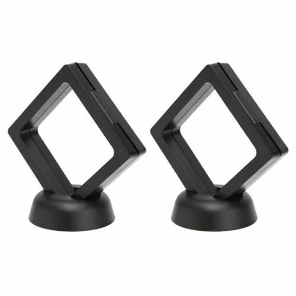 support présentation bijoux rond transparent socle plat noir blanc cadre exposition bague collier moderne