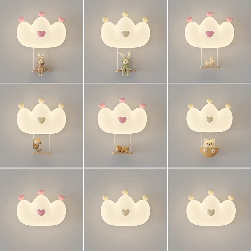 lampe murale nuage animaux blanc moderne enfant figurines souris singe lapin led
