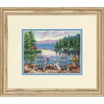 kit broderie points croix paysage lac montagnes arbres fleurs instructions coton aiguilles fils traditionnels