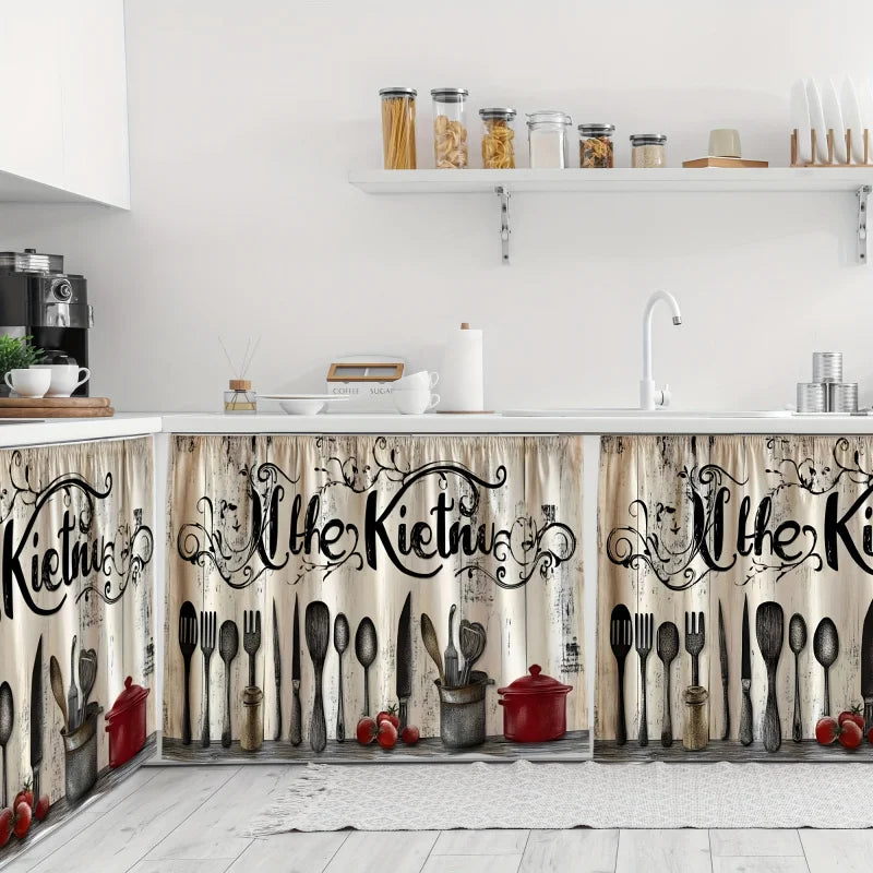 rideau cuisine motif cuillères vintage opacité beige clair noir romain extérieure moderne