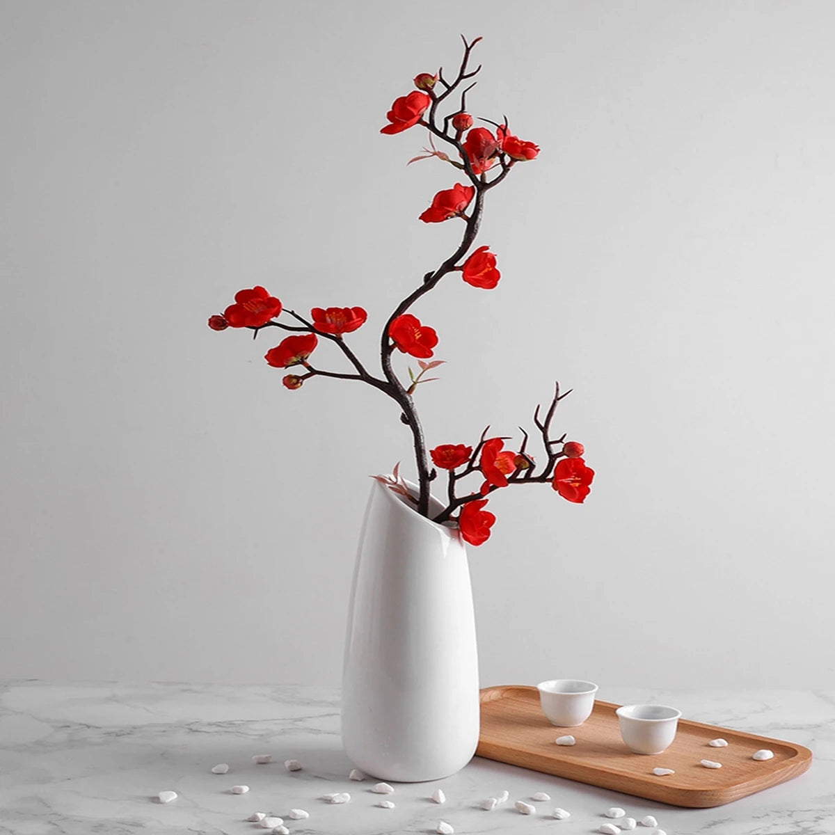 accessoire décoration moderne vase blanc gris fleurs artificielles soie branche printemps extérieur mariage fêteDecorationMaison