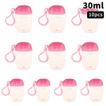 flacon gel hydroalcoolique transparent rose ruban noeud clip moderne rechargeableextérieur