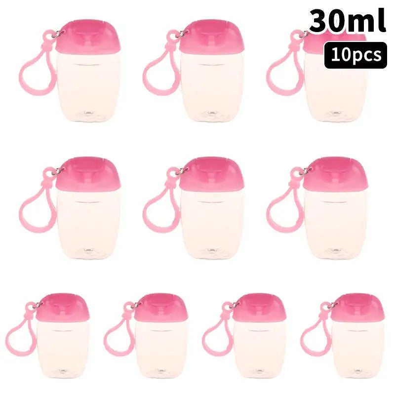 flacon gel hydroalcoolique transparent rose ruban noeud clip moderne rechargeableextérieur