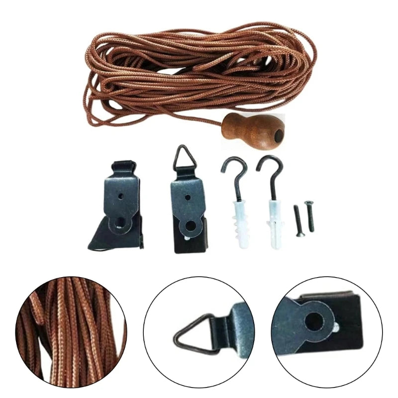 corde rideau marron clair tissée moderne clips crochets vis 12m