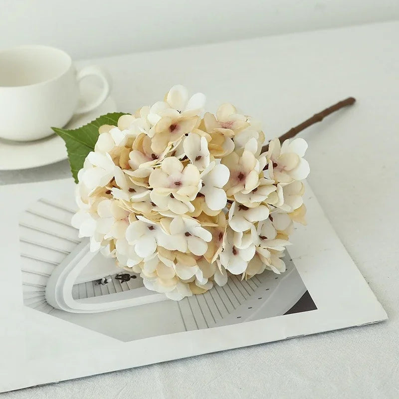 Décoration intérieure hortensia artificielle bouquet soie moderne 33cm vert gris blanc