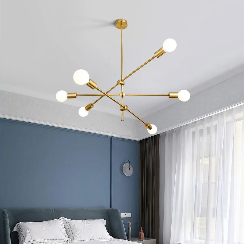 chandelier moderne or noir led suspension salon cuisine industrielle minimaliste