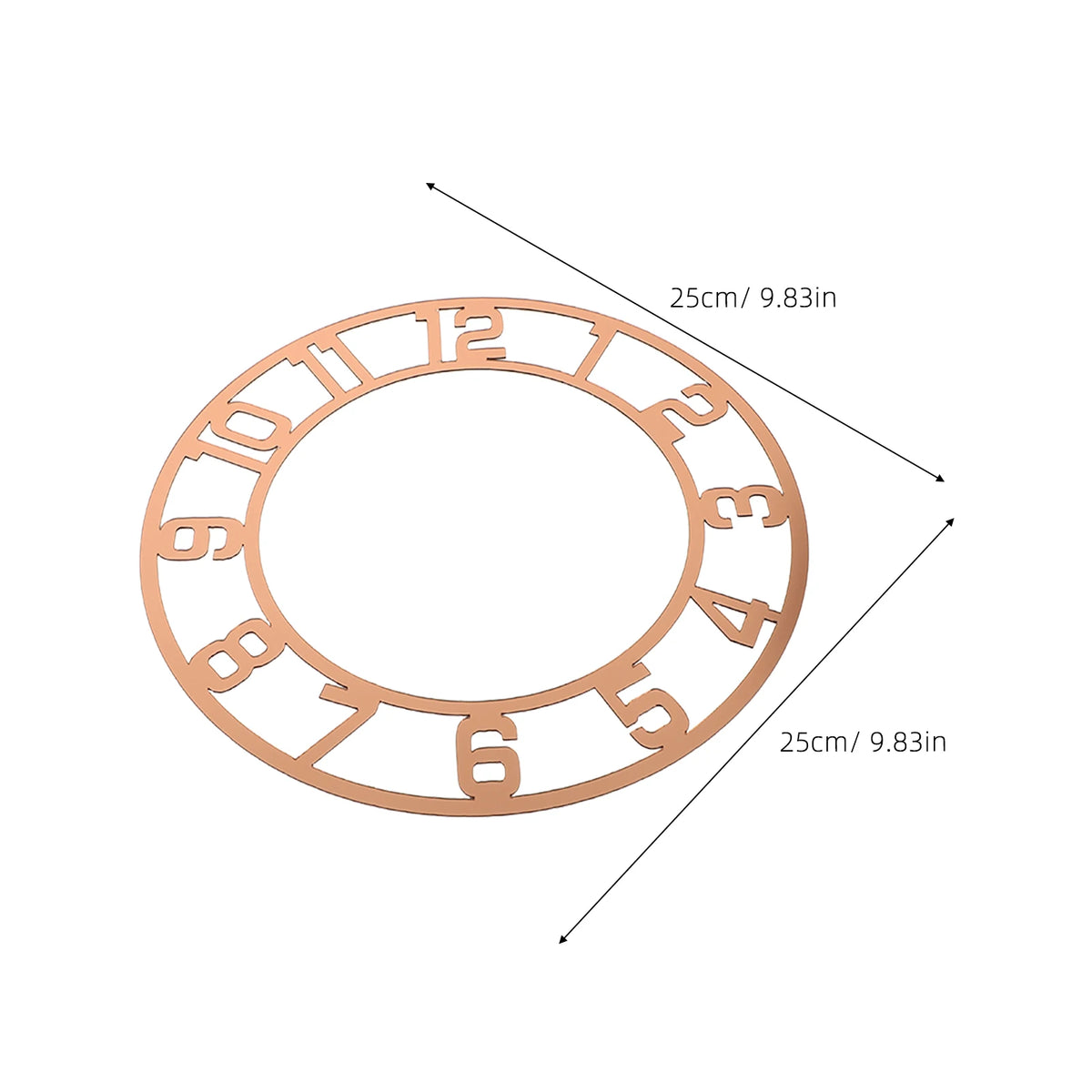 cadre horloge or rose numéros romains gravés moderne décoration murale salon transparent opaqué round