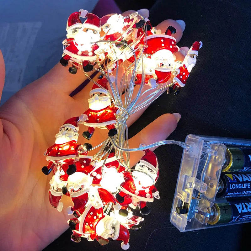 guirlande lumineuse noël clips figurines père noël bonhomme neige sucreries rouge blanc