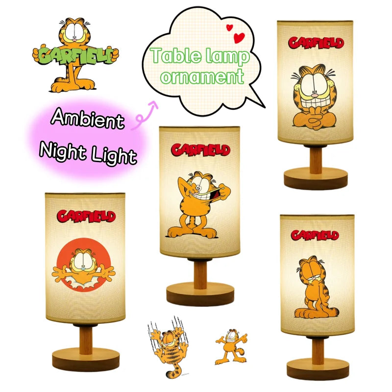 lampe table garfield dessin animé orange beige noir enfant décoration bois nuit creative unique