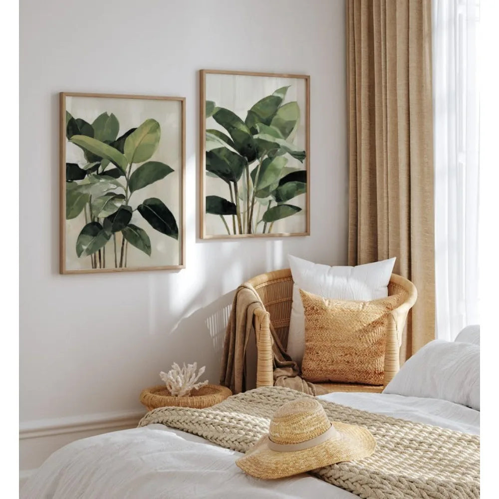tableau moderne minimaliste feuilles plantes verte toile sans cadre chambre salon 20x30cm 30x40cm 40x60cm