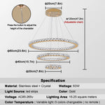 Suspension lumineuse moderne dorée cristaux scintillants led élégante télécommande entrée salon