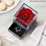 rose préservée coffret transparent tiroir collier sac cadeau rouge noir romantique élégant anniversaire valentin