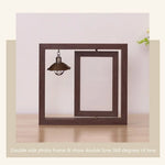 cadre photo double face bois marron rustique suspendu élément décoratif petite lampe cœur bois