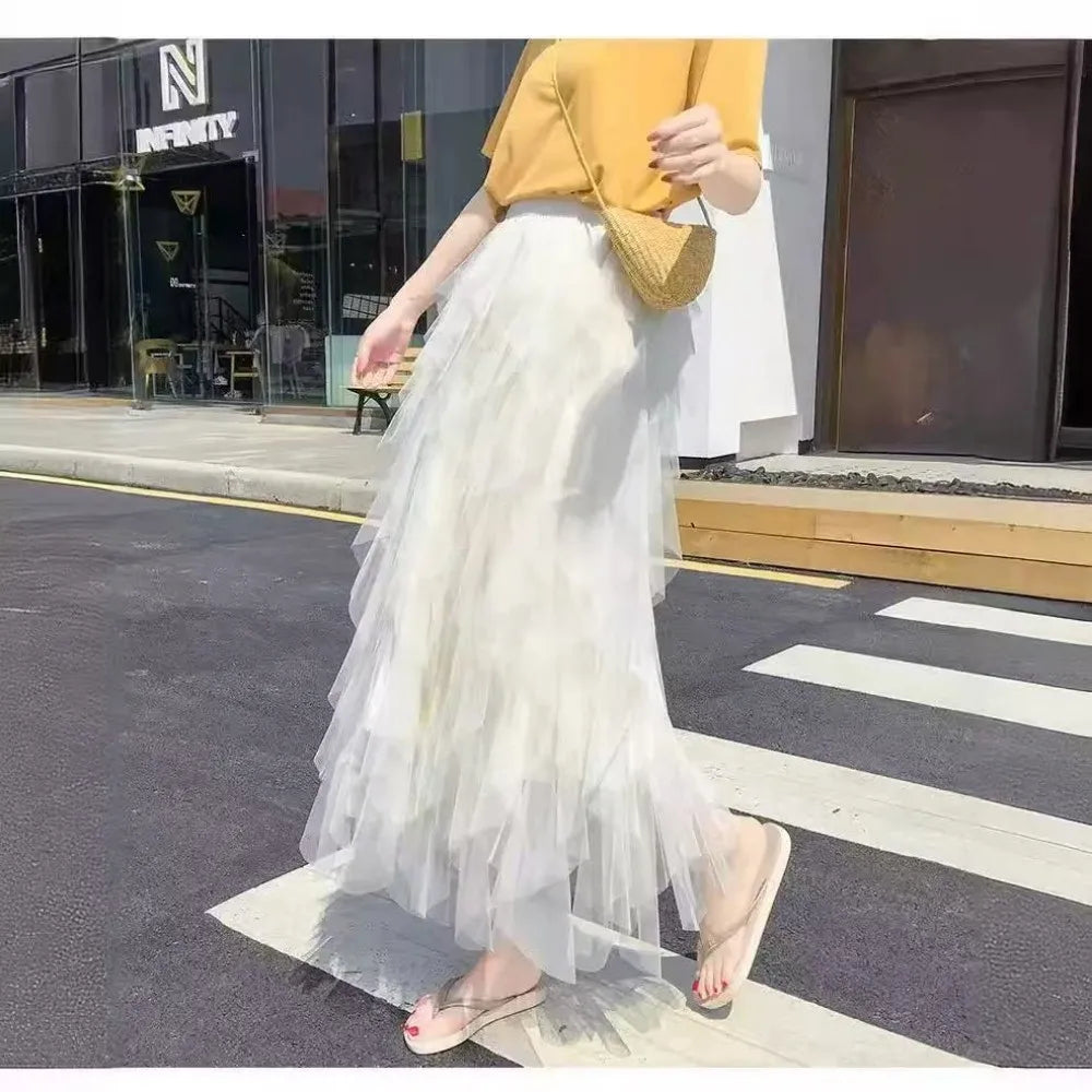 jupe tulle plissée rose noir élégante féminine asymétrique mi mollet translucide junior femme