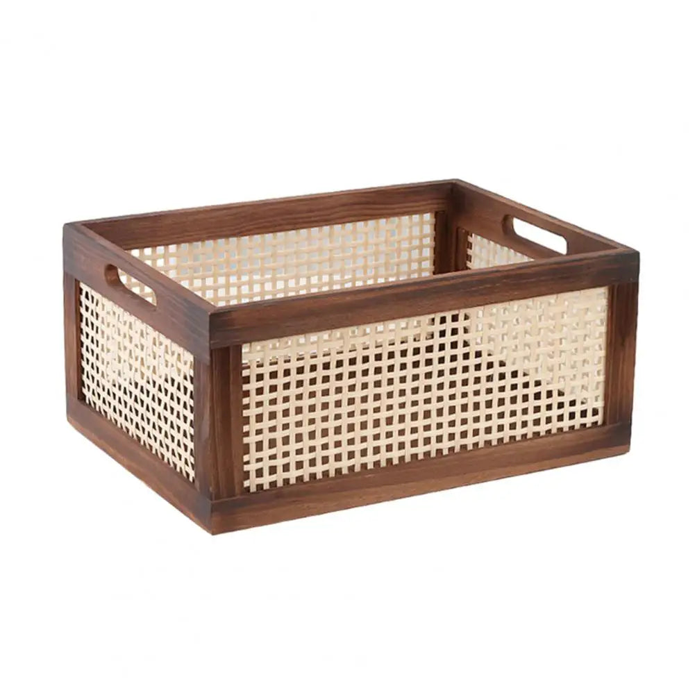 paniers rangement bois tressé brun foncé poignées rangement organisation respectueux environnement