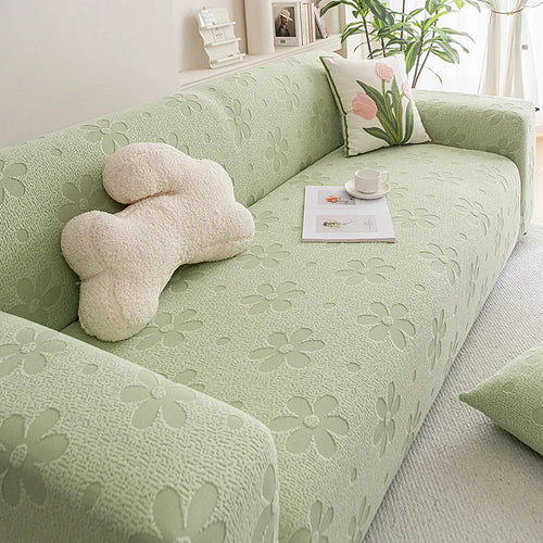 housse canapé extensible fleurs roses beige salon moderne housse élastique textile doux coussin décoratif