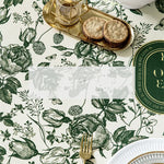 tapis table rond polyestère résistant chaleur décoration intérieure extérieure blanc vert fleurs feuilles papillons