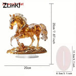 statue cheval doré détails cristal artisanal moderne base plate ornement chambre cadeau