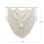 tapisserie macramé géométrique franges bohème décoration murale øllets beige clair