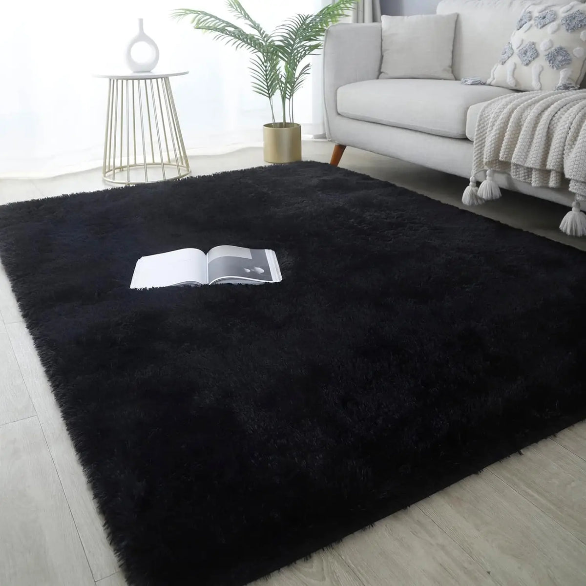 tapis gris noir peluche épaisse moderne salon chambre décoratif durable 120cm 160cm 230cm