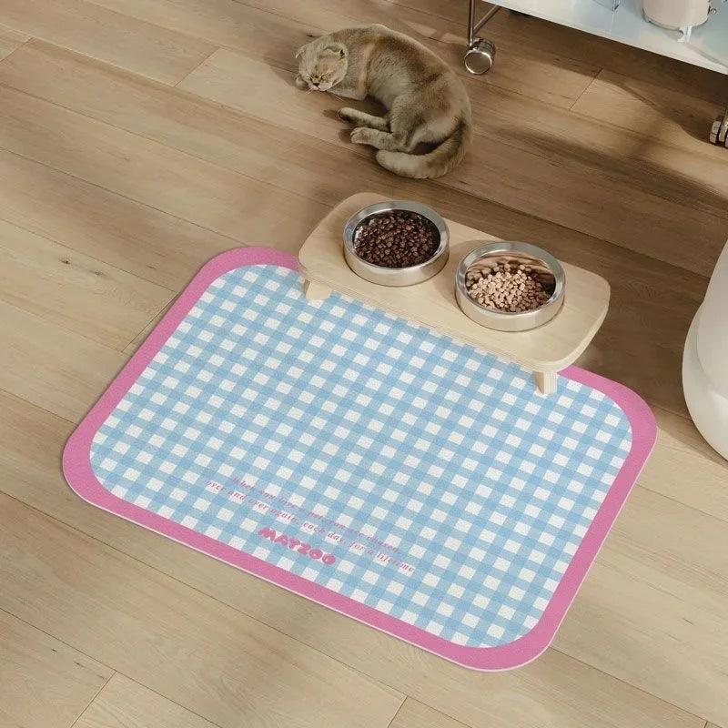 tapis alimentation animaux moderne carreaux jaune bleu violet anti slip