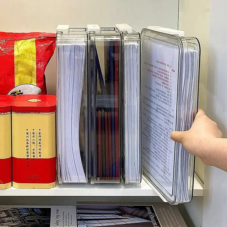 boîtes rangement transparentes réutilisables documents plastique respectueux environnement moderne poignées