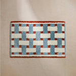 tapis moderne bleu clair rouge blanc motif géométrique doux antidérapant polyester
